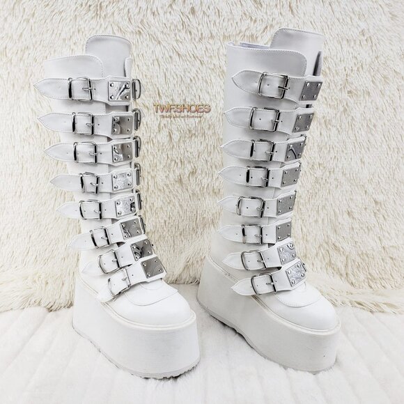 White Platform Goth Punk Rave Festival Knee Boots - Picture 10 of 11